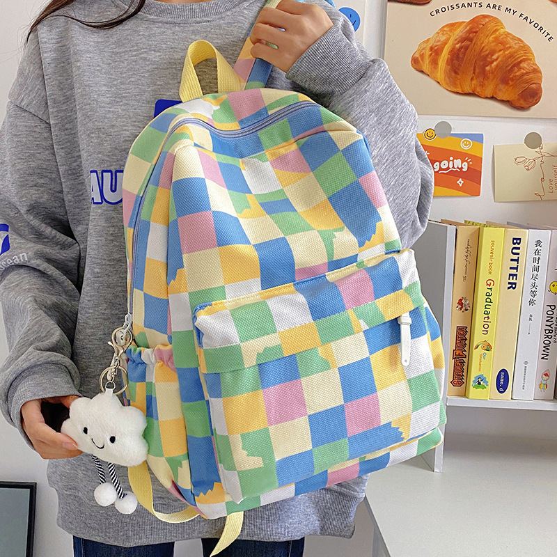 Nuevas mochilas escolares coloridas de gran capacidad con capacidad de celosía retro INS estudiantes mochilas escolares coreanas mochilas escolares de secundaria mochilas mochila