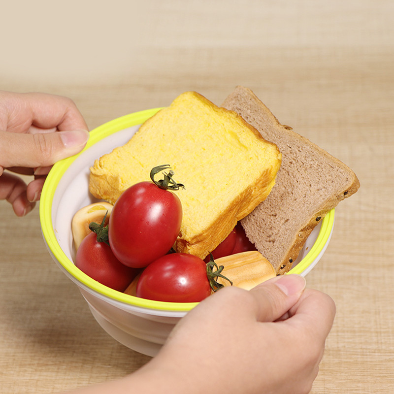 メーカー伸縮折り畳み食品級シリカゲル転倒防止ボウル出張旅行携帯食器蓋付き新鮮保持果物皿弁当箱|undefined