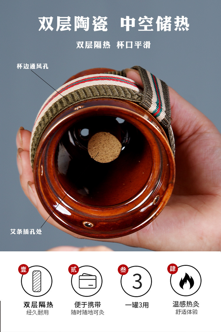 Purple Clay Moxibustion Jar with Gua Sha Cup Function Portable Warm Therapy Device for Home Use 280g key features
