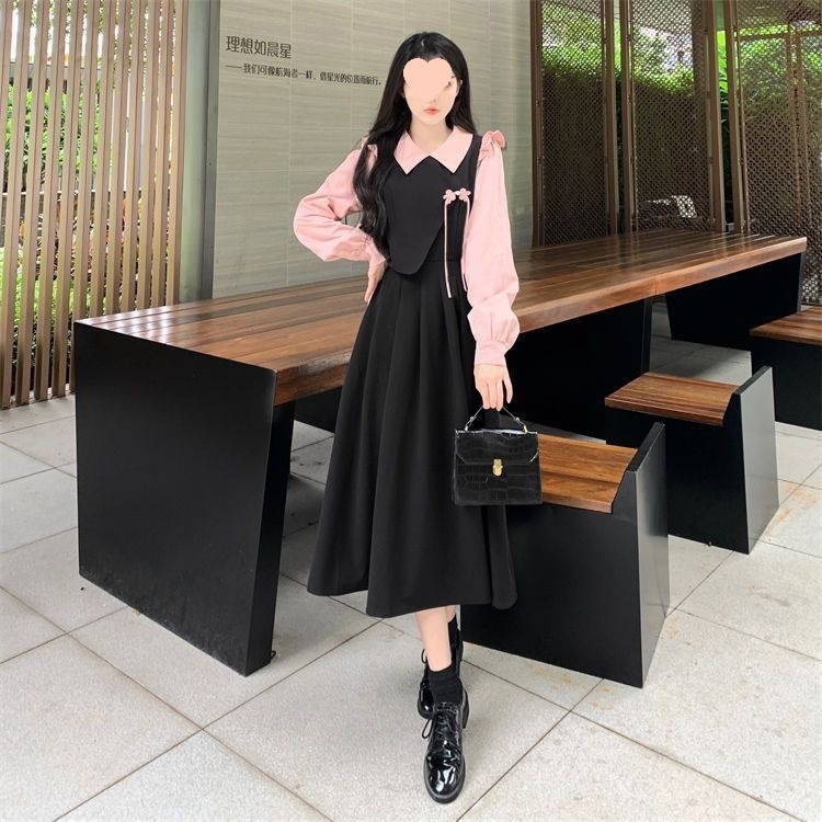 大码法式两件女装秋冬新款甜美拼接连衣裙mm200斤遮肚显气质裙子|undefined