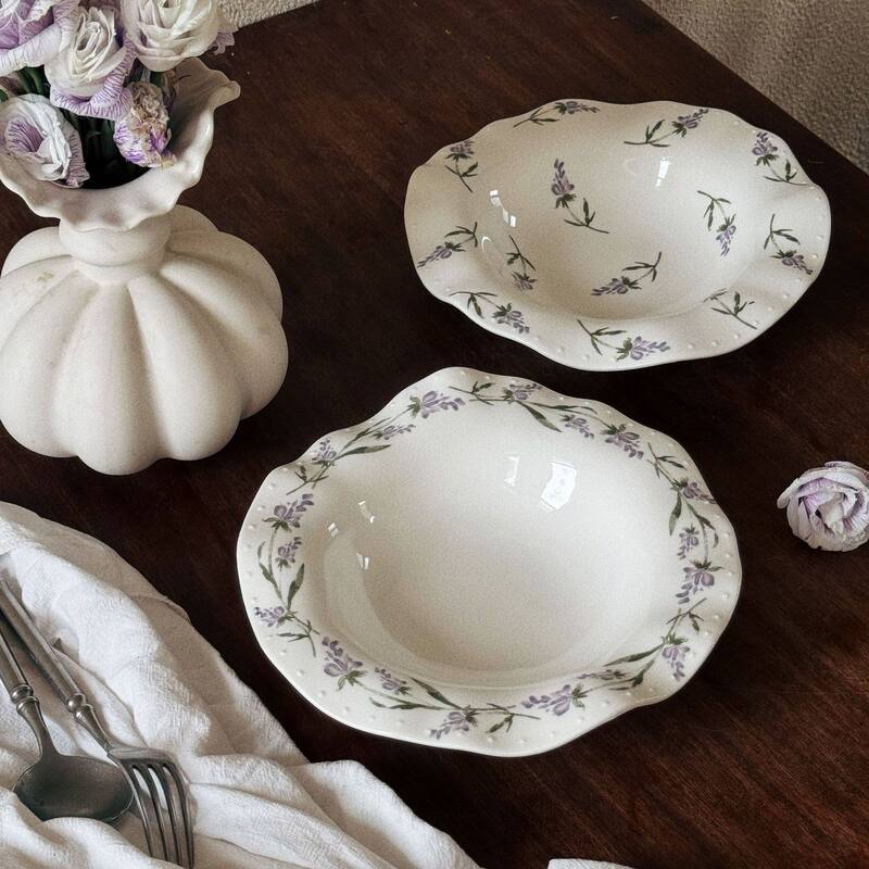 French-Style Lace Lavender Ceramic Tableware Ceramic Plate Coffee Cup and Saucer Deep Plate Pasta Plate Ceramic Bowl Plate French-Style Lace Lavender Ceramic Tableware Ceramic Plate Coffee Cup and Saucer Deep Plate Pasta Plate Ceramic Bowl Plate