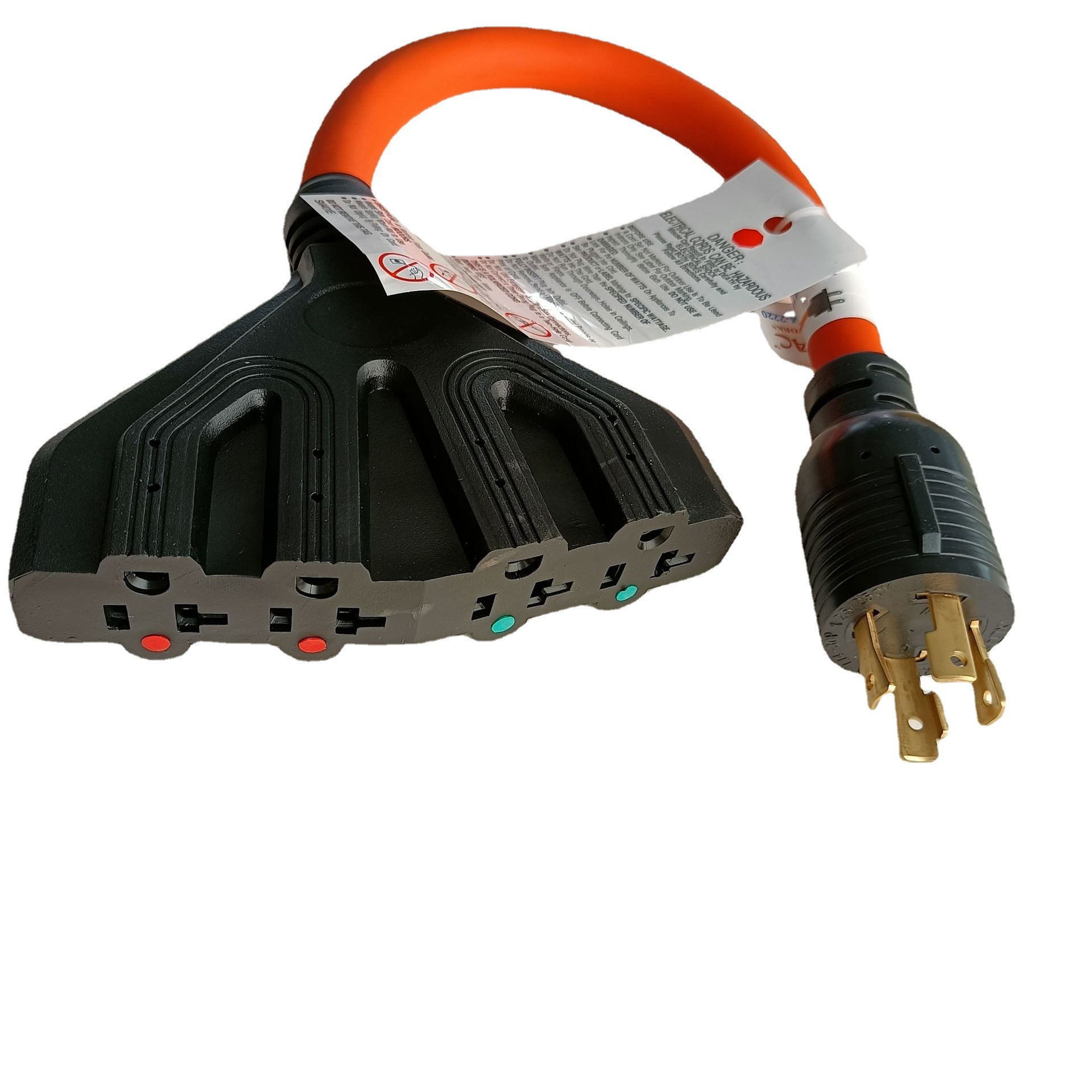 北美户外三芯美标电源线透明带灯三孔扫把头插座延长线UL认证插头