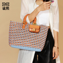 夏季休闲百搭大容量托特手提包手工编织包包简约三件套单肩斜挎包