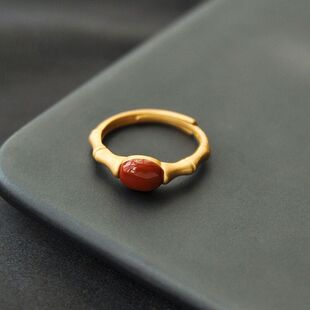 South Red Agate Ring Female Niche Design Sense Pure Ancient Gold Opening Adjustable Red Ruby