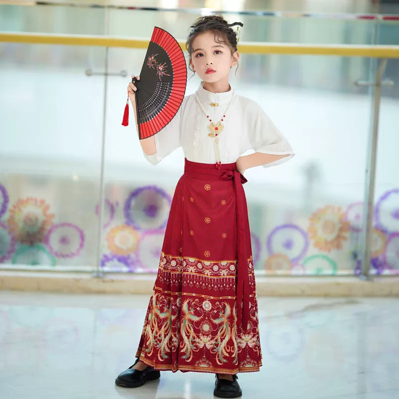 Детский костюм в старинном китайском стиле, костюм с юбкой с конским лицом, тонкий античный повседневный костюм Ся Мин Тан для маленькой девочки с короткими рукавами