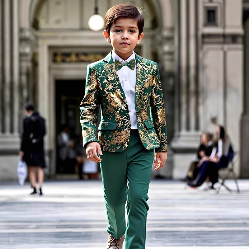 Cross-Border Boys' Gold-Stamped Design Gentleman Suit with Bow Tie, Long Pants, Slim Fit British Fashion, Stylish Host Performance Cross-Border Boys' Gold-Stamped Design Gentleman Suit with Bow Tie, Long Pants, Slim Fit British Fashion, Stylish Host Performance