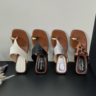 Soft Leather Square Toe White High Heels Women's Rear Empty Sandals 2025 New Commuting French Style Elegant Baotou Thick Heel Slippers