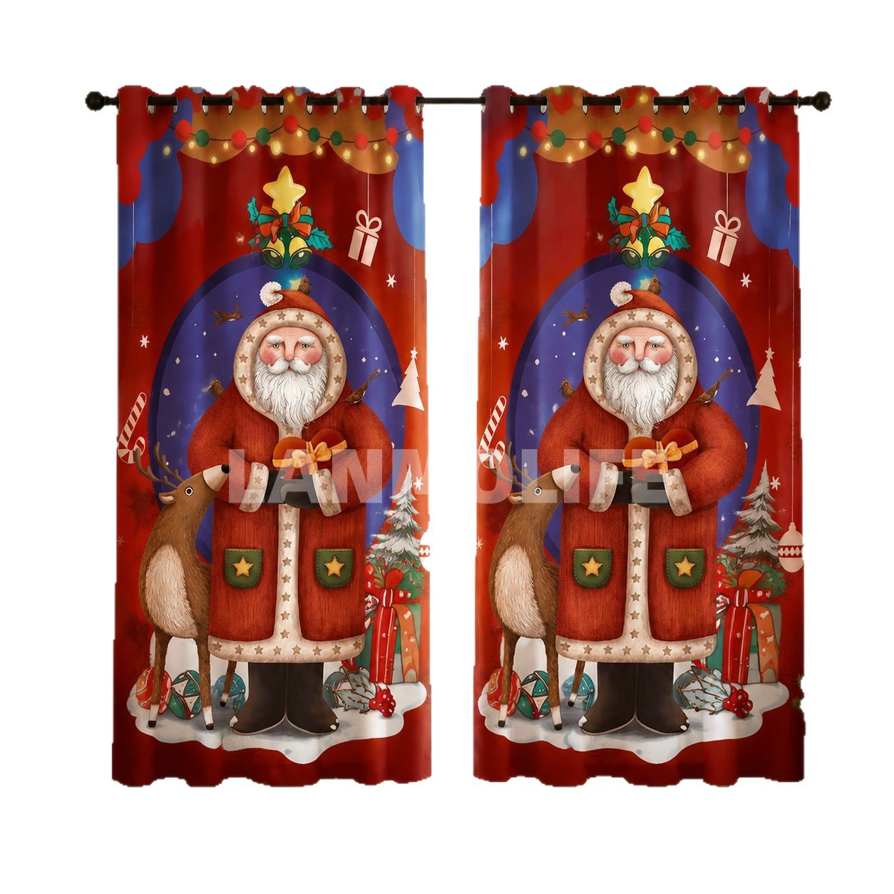 Impresión transfronteriza de cortinas de sombra de Navidad Europa y América decoración de Navidad ventana de piso sin perforación cortina de sombra al por mayor TEMU