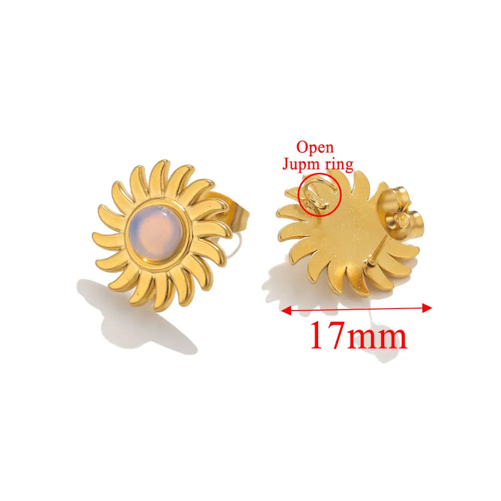 Pendientes de girasol de piedra natural de acero inoxidable pendientes de acero de titanio pendientes de piedra Ojo de Tigre pendientes de accesorios de joyería DIY