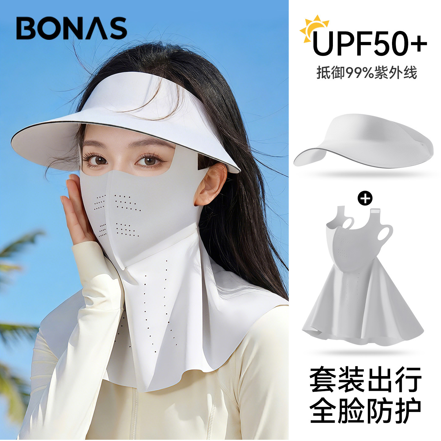 Baonas Removable Sun Protection Mask for Women in Summer, Full-Face Uv Protection, Ice Silk Breathable Cycling Neck Protection Sunshade Mask