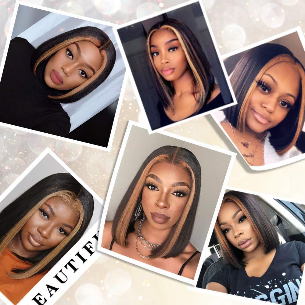 European and American Style Lace Front Wig for Women, Gradient Color Highlights, Bob Haircut, Short Straight Synthetic Hair, Wholesale, Can Be Permed and Dyed