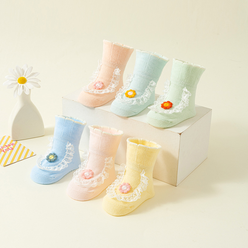 Baby Socks Mid-Tube Non-Slip Spring & Fall New Combed Cotton Girls' Cute Lace Socks Loose Mouth Non-Constricting Baby Socks