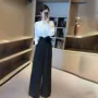 喇叭袖立领高腰阔腿裤