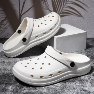 2024 Men's Solid Color Croc Shoes Thick Sole Non-Slip Wear-Resistant Fashion Casual Outdoor Beach Manufacturer Baotou Mops