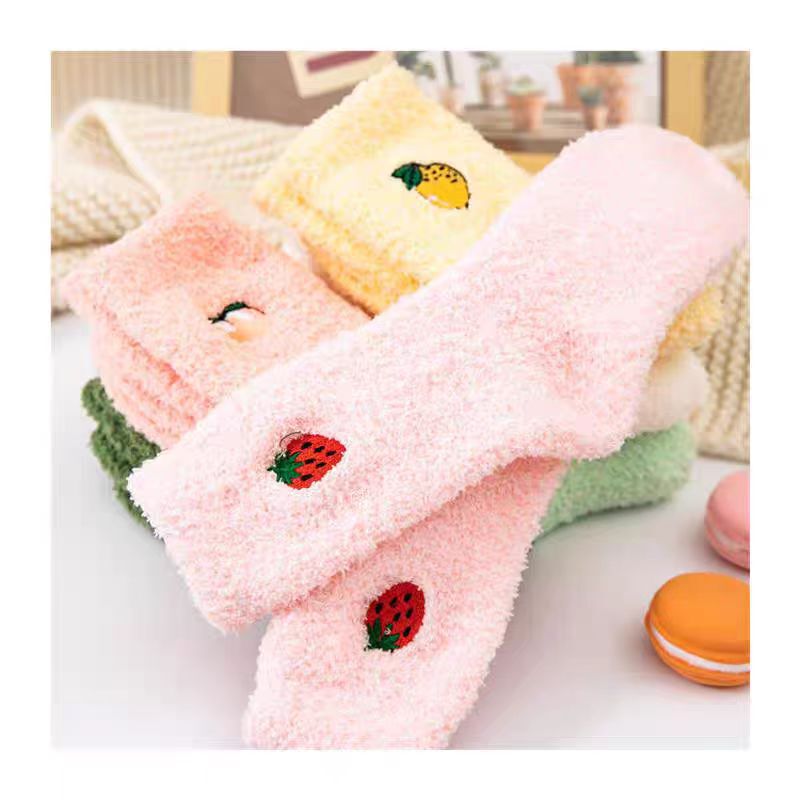 Coral Velvet Socks Women's Strawberry Series Slipper Socks Cross-Border Amazon Fruit Socks Fluffy Warm Plush Socks