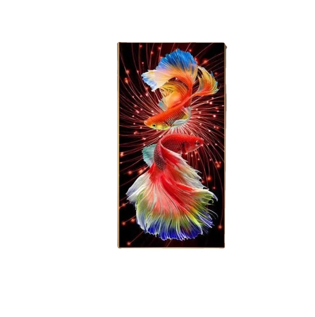 Punto de Cruz Real de la Mona Lisa, Doble Koi Rojo Fuego, Colección Popular para Sala de Estar, Pintura Decorativa de Estilo Chino, Versión Vertical, Bordado Hecho a Mano