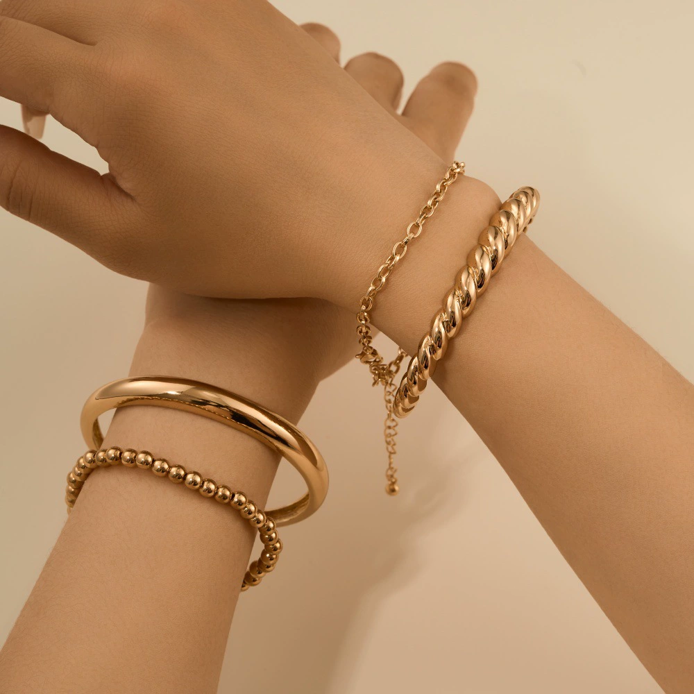 Европейские и американские трансграничные новые ювелирные изделия, 4 модных золотых браслета, набор круглых браслетов из бисера, браслет, набор из 4 предметов, прямая продажа с фабрики
