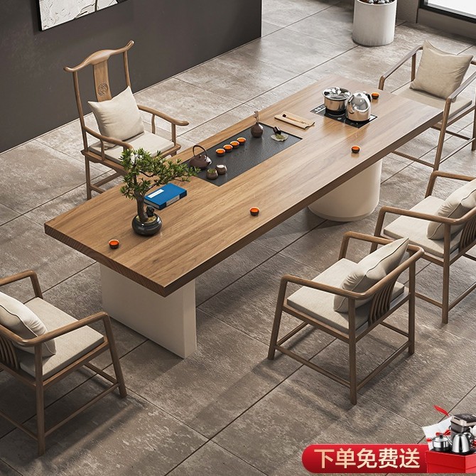 [업그레이드된 럭셔리 모델] 1.4m 티 테이블 + 호스트 체어 + 게스트 체어 4개