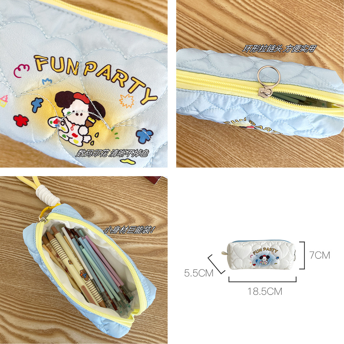 Amazon transfronterizo suministro de dibujos animados lindo de impresión caja de lápices de gran capacidad de papelería estudiante bolsa de almacenamiento de maquillaje bolsa al por mayor