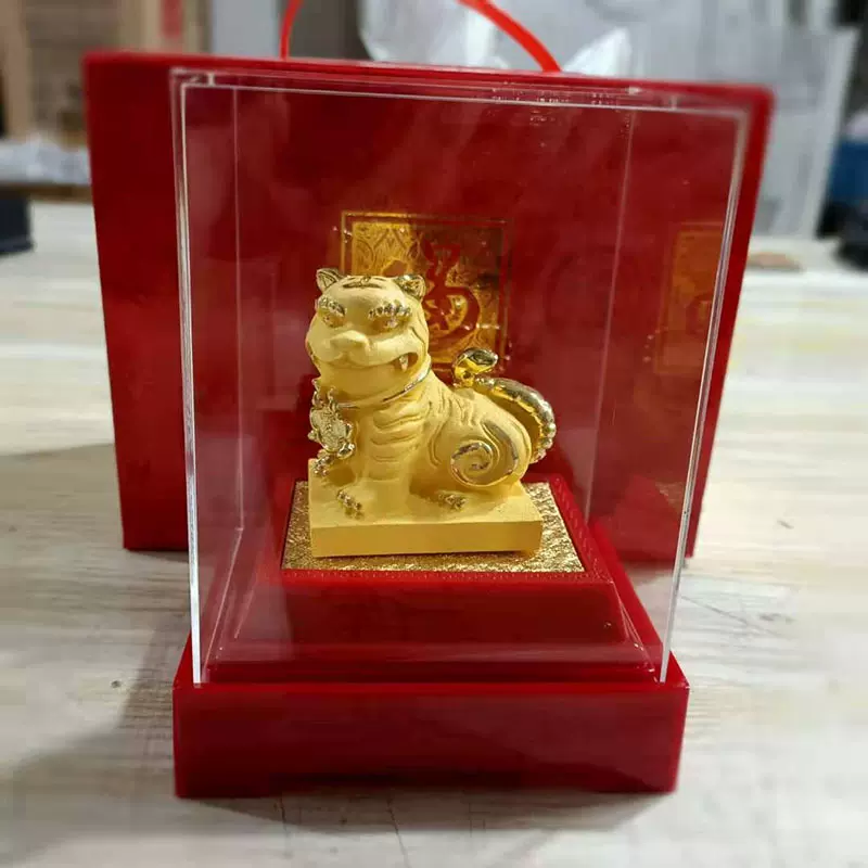 厂家批发绒沙金 金虎爷摆件 树脂招财十二生肖4s店虎威将军现货