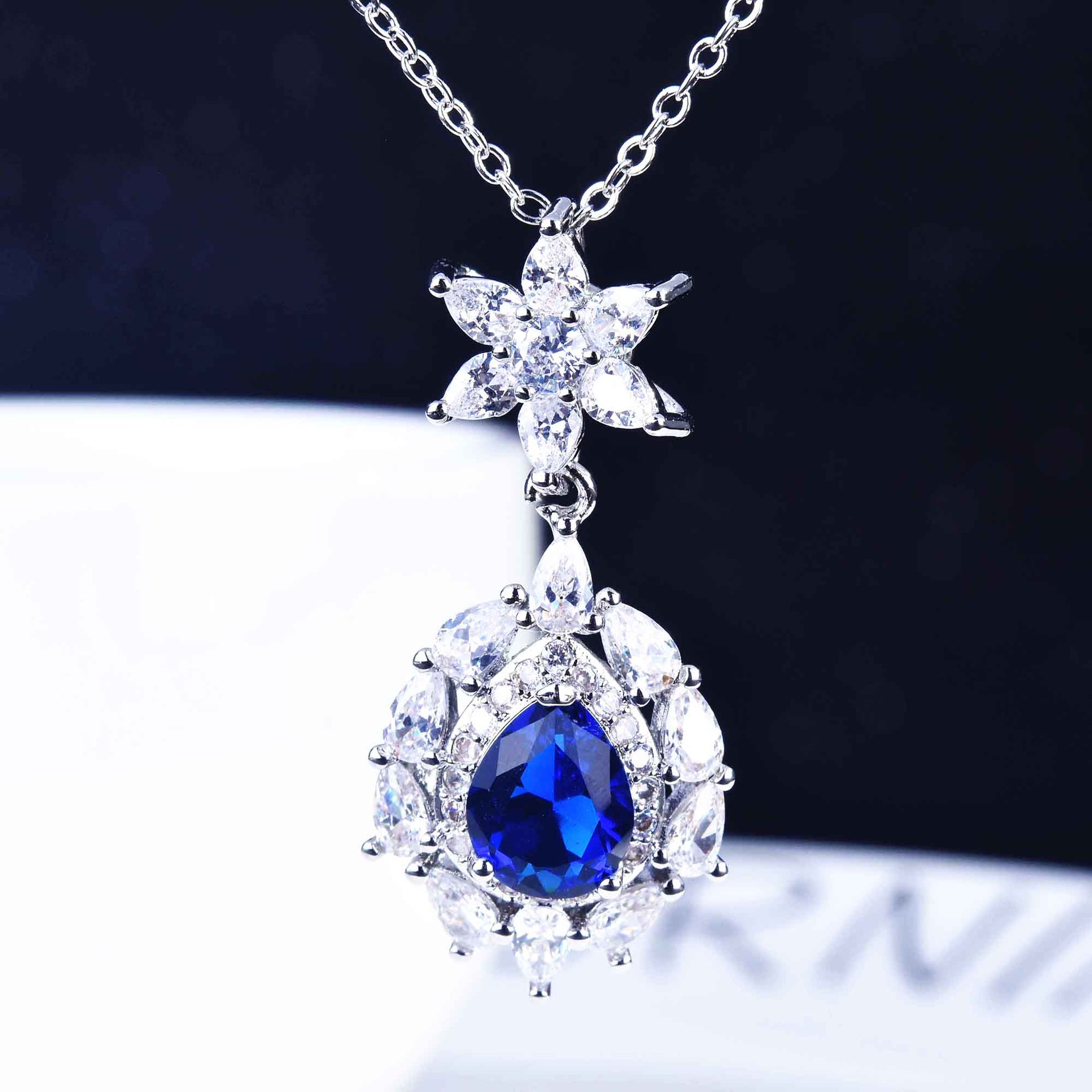 European And American Luxury Imitation Natural Tanzanite Blue Jewellery Drop-shaped Diamond Earrings, Colorful Ring Pendants display picture 12