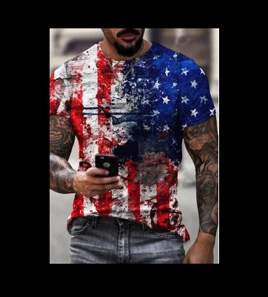 国境を越えた貿易 3D プリントアメリカ国旗 Tシャツファッションストリート紳士服デジタル印刷 Tシャツソースメーカー紳士服|undefined