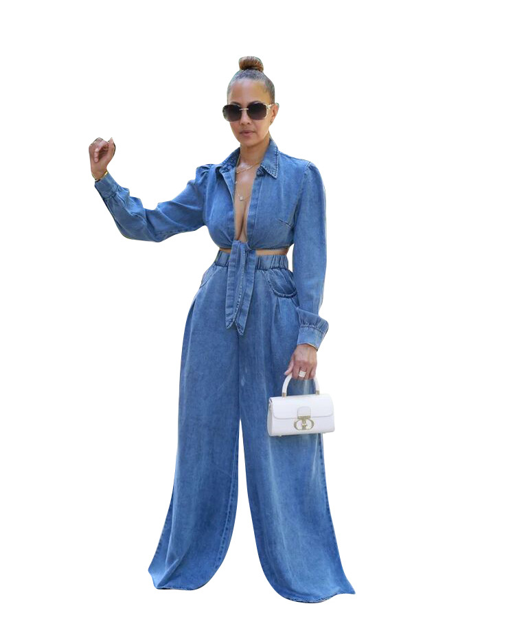 Damenbekleidung neuer lässiger Jeansanzug mit weitem Bein für Damen_voghion.com