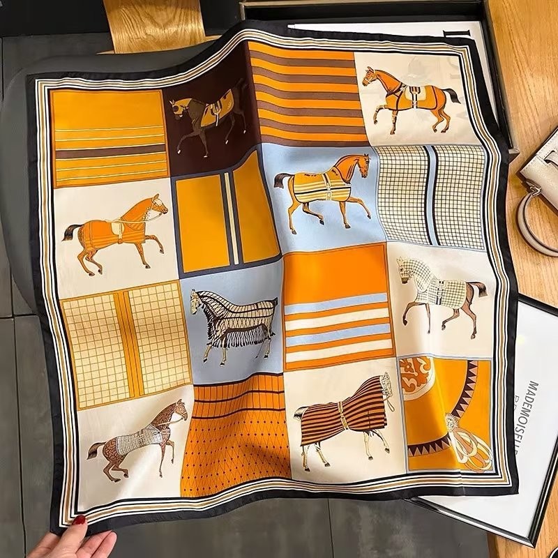 Pure Silk Scarf 12 Momme Mulberry Silk 70cm Square Scarf Women's Fashion Necktie Versatile Luxury Scarf Cross-Border Wholesale
