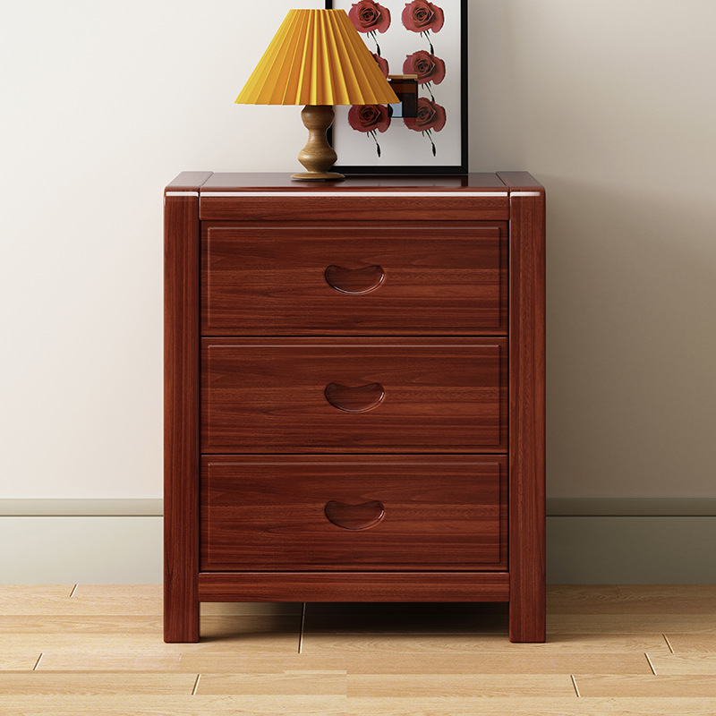 Oro de seda de nogal de madera maciza de tres cajones mesita de noche moderna minimalista dormitorio armario de noche gabinete de almacenamiento de lujo