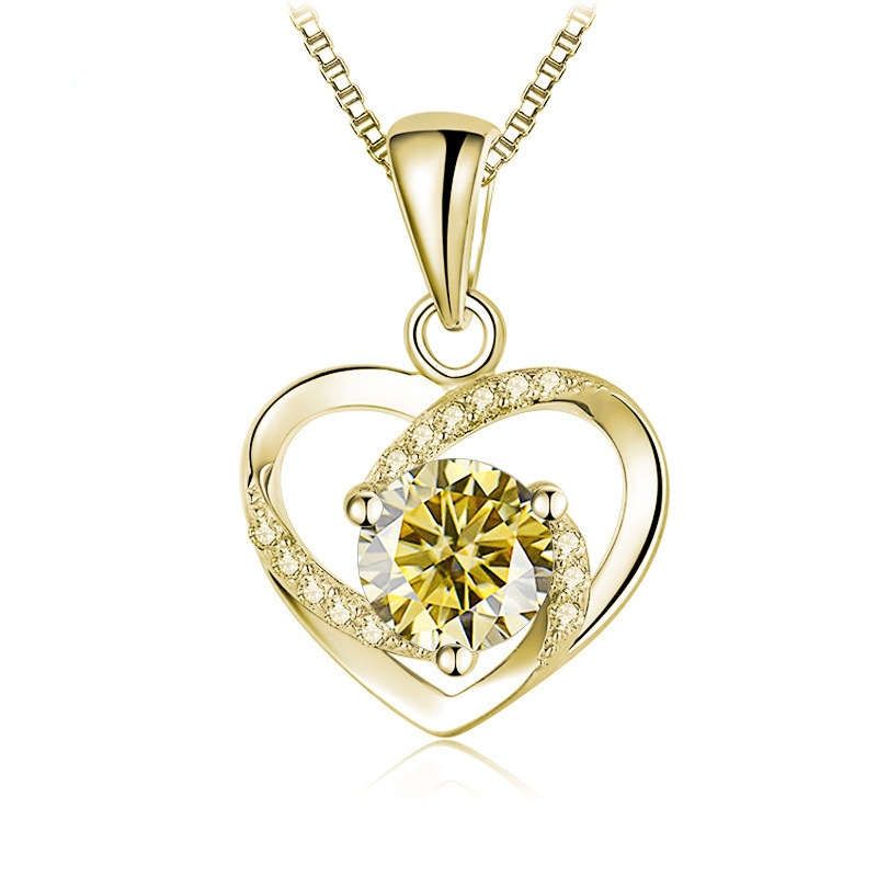 Collar de plata esterlina 925 mujer 1 quilate collar de piedra de moissanita color rosa en forma de corazón pendientes de piedra de moissanita ventas transfronterizas calientes