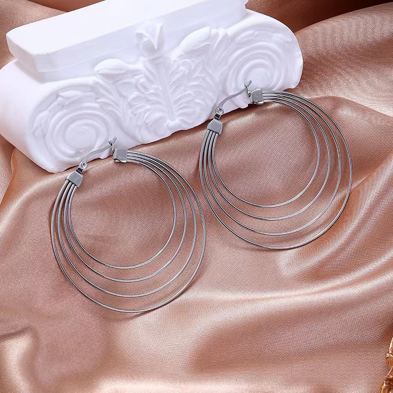 1 Pair Streetwear Geometric Plating Stainless Steel Hoop Earrings display picture 4