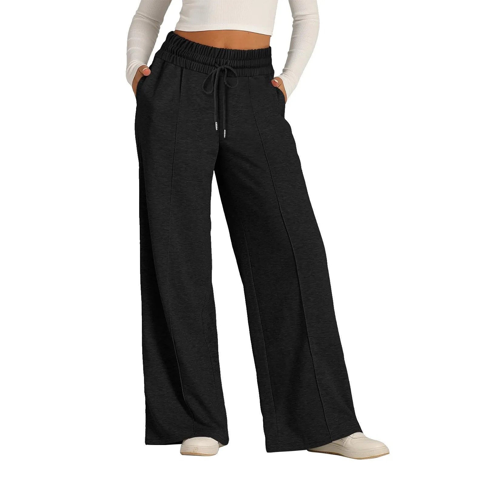 Cross-border Aliexpress Amazon cintura alta piernas anchas pantalones midline Sweatpants casual trooping pantalones deportivos mujeres