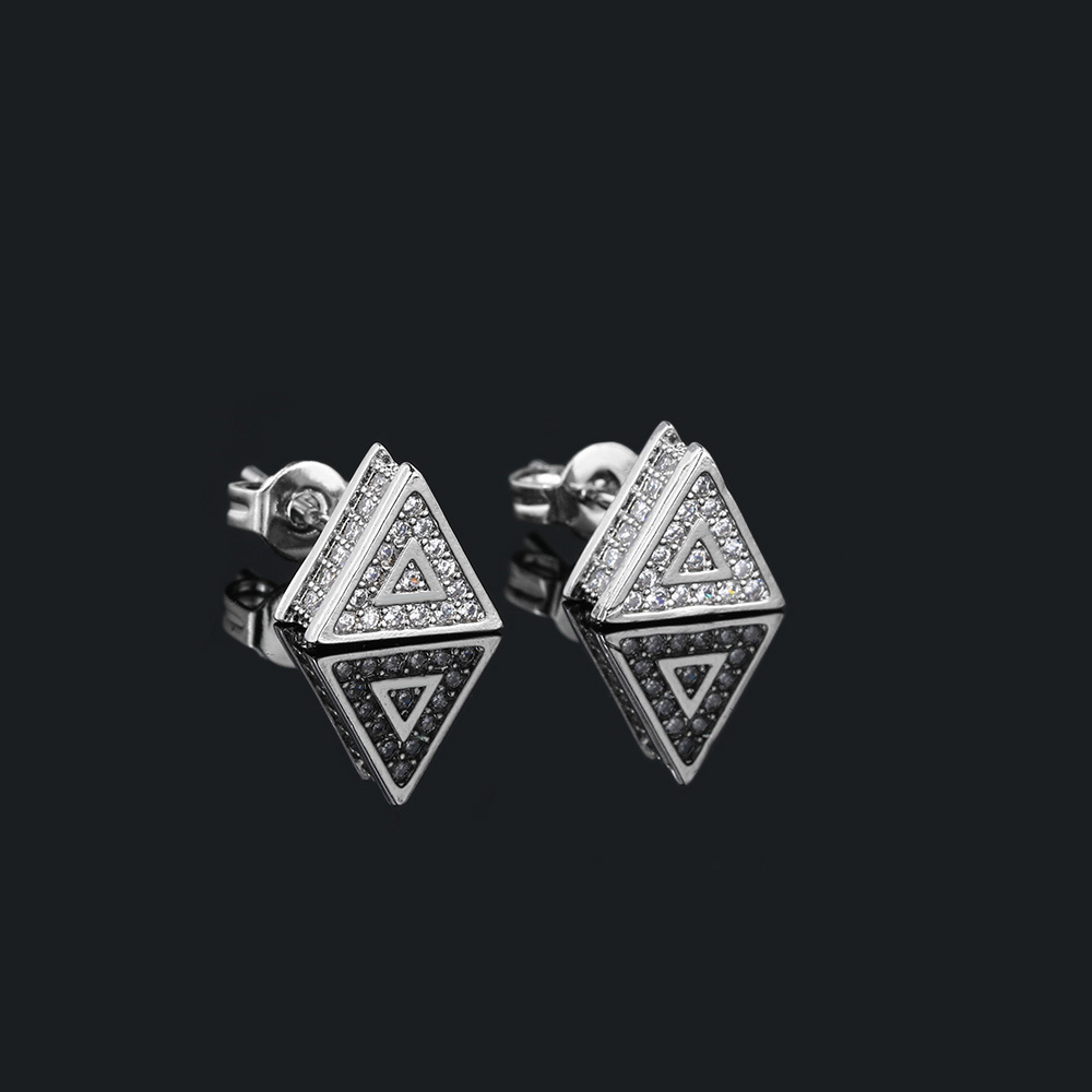 Triangle Stud Earrings For Men Hip Hop Colorful Zircon Style_voghion.com