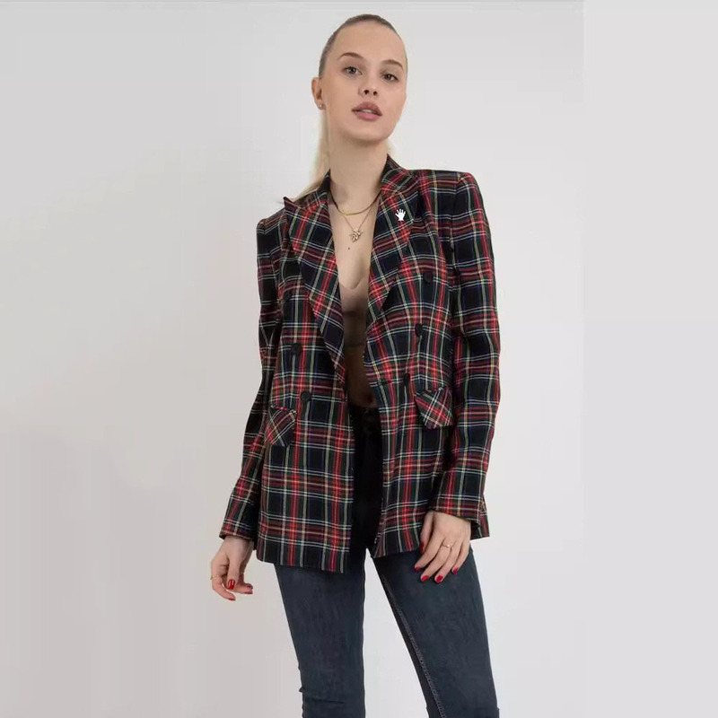 Autumn and Winter long sleeve retro plaid small suit double breasted suit jacket British slim fit small suit factory wholesale Autumn and Winter long sleeve retro plaid small suit double breasted suit jacket British slim fit small suit factory wholesale