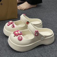 Summer Outdoor Half-Sole Bear Poop Hat Sensation Strawberry Thick Shoes New Bottom Slippers Anti-Slip Outdoor Hole Sandals for Women
