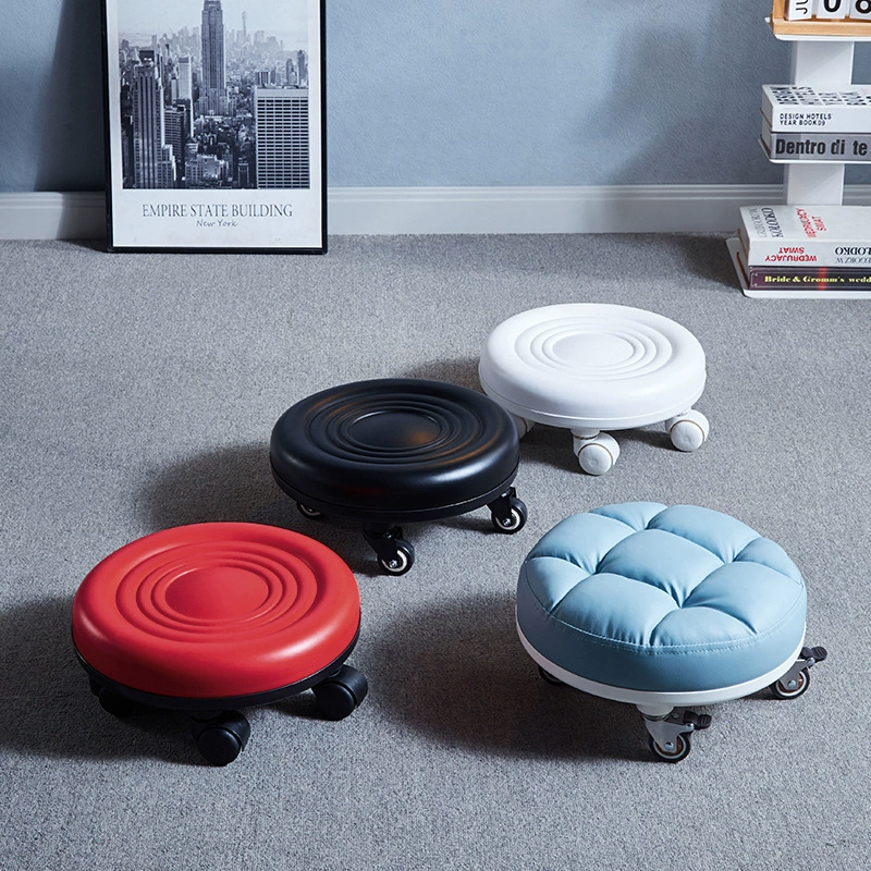 Оптовая продажа красивого табурета с шкивом на колесах, небольшого табурета, бесшумного низкого табурета, домашнего табурета для смены обуви, табурета для педикюра, детского табурета для малышей
