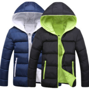 Perennial men's cotton-padded clothes color matching zipper hooded cotton-padded coat winter warm casual cotton-padded jacket men's wholesale