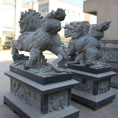 石雕麒麟一对雕刻纯手工精雕神兽动物 福建和之石雕加工|ru