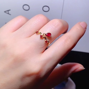 New Chinese S925 Silver Ruby Water Drop Tassel Ring Women's Niche Retro Light Luxury High-end All-match New Product