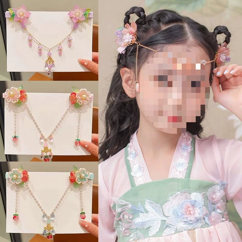 Заколка в древнем стиле для детей, сказочная цепочка на лоб для девочек, аксессуар для волос Hanfu, древняя заколка принцессы, украшение для волос с подвеской для бровей для девочек.