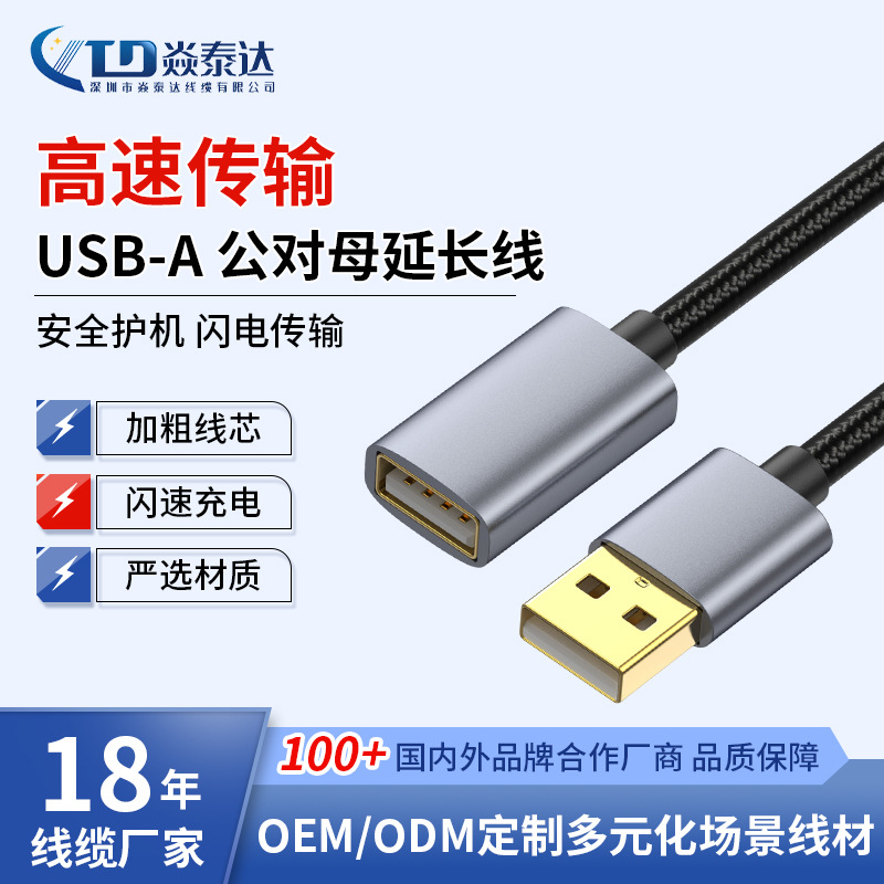 镀金头金属壳棉网USB2.0公对母延长线电脑U盘键盘接口加长数据线 数码、电脑厂家批发实拍图