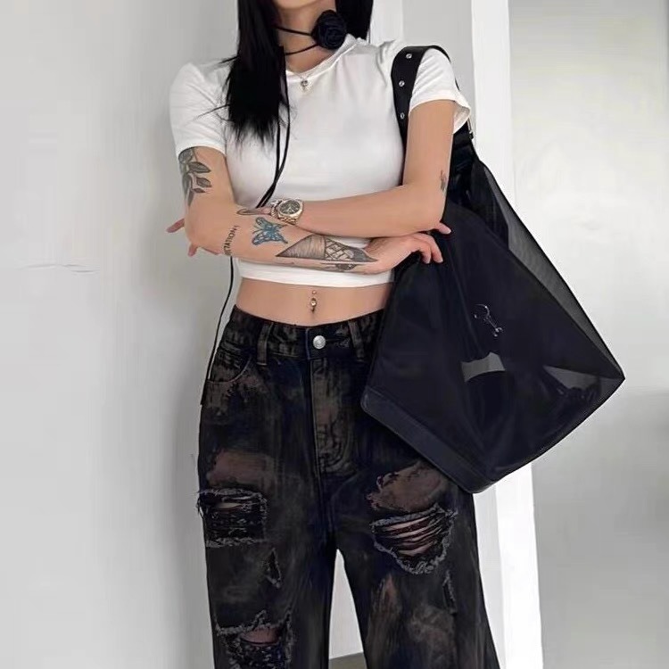 New women's bag with niche design, fashionable hollowed out mesh bag, casual and versatile, large capacity single_voghion.com