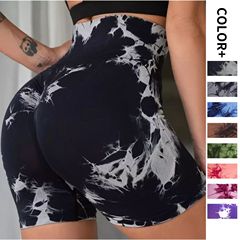 ヨーロッパとアメリカのクロスボーダーシームレスタイダイヨガショーツ、ハイウエスト、ヒップアップ、タイトフィット、女性用アウトドアスポーツレギンス、今すぐ屋外で着用可能