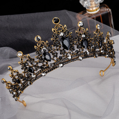 Bridal Crown Baroque New Retro Black Tiara Wedding Dress Wedding Hair Accessories Birthday Queen Crown Adult