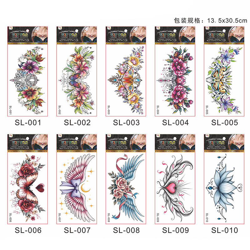 Cross-Border Foreign Trade Colorful Flower Chest Clavicle European and American Party Decoration Fun Adult Temporary Tattoo Stickers