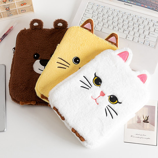 Cartoon Embroidered Red Panda Cat iPad Bag Plush Embroidered Apple Pro 11inch 13inch Cosmetics Bag Notebook