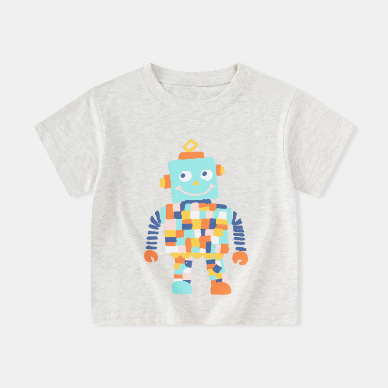 Ropa para niños de verano nuevo robot para niños ropa para bebés fuente de Douyin suéter suelto de cuello redondo cabello de una pieza