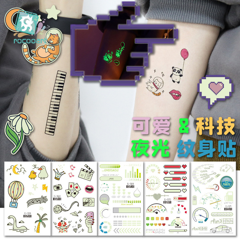 Cross-border supply of new luminous tattoo stickers small fresh cute technology personality luminous stickers temporary tattoo stickers