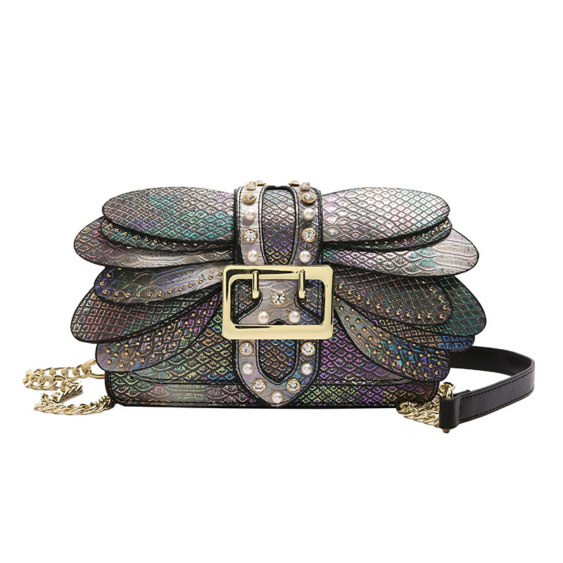 Bolso de cadena de comercio exterior transfronterizo 2025, otoño nuevo colorido bolso de hombro mariposa de mujer, bolso de mochila dorado brillante con diamantes