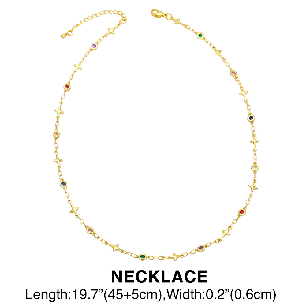 Fashion Inlay Colorful Zircon Necklace Bracelet Female Copper
